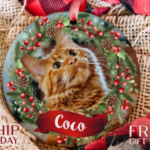 Personalized Cat Photo Ornament, Ideal for Christmas Tree Decor, Perfect Gift for Cat Owners, Memorable Gift for Cat Lovers image 1