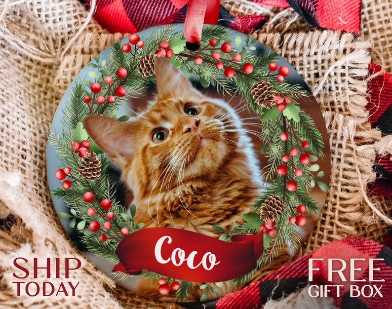 Personalized Cat Photo Ornament, Ideal for Christmas Tree Decor, Perfect Gift for Cat Owners, Memorable Gift for Cat Lovers image 1