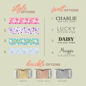 Floral Custom Engraved Name Dog Collars, Personalized Dog Collar With Name Engraving, Metal Buckle Pet Id Collar For Dogs(P217) image 2