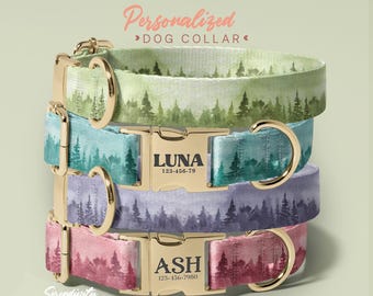 Custom Mountains Dog Collar, Adjustable Dog Collar, For Small to Large Dogs, Personalized Engraved Dog Name, Gifts For Dog Lover, (P15)