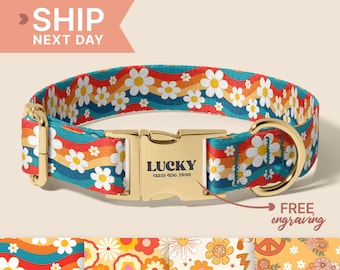 Floral Dog Collar With Personalized Name, Unique Dog Collar For Favorite Dog, Flower Dog Collar With Leash, (P52)