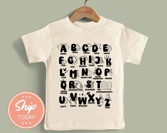 Christian ABCs Toddler Shirt, Biblical Toddler Tee, Christian Catholic Toddler Shirts, Religious Kids Shirt, (KA-REL4)