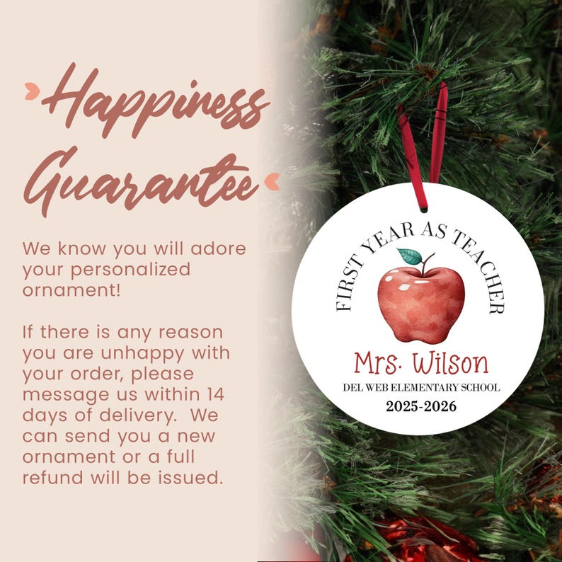 Custom First Year As Teacher Ornament, Personalized Christmas Ornament, School Ornament, New Teacher Xmas Gift, Gift From Pupil image 5