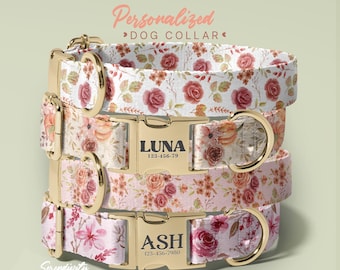 Daisy Floral Dog Collars With Custom Name, Personalized Engraved Dog Collar, 1 Inch Wide Dog Collar, Perfect Gift For Dogs, (P37)