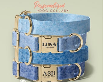 Collar azul personalizado para perro, varios colores, regalo para amantes de los perros, nombre grabado (P2)