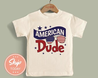 American Dude Toddler Shirt, Independence Day Shirt for Kids, July 4th Outfit, Patriotic Toddler Clothes, Stars and Stripes Shirt(KA-JUL19)