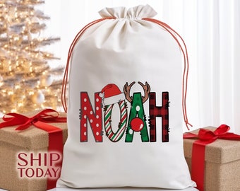 Personalized Christmas Bags With Name For Baby, Christmas Baby Shower Bag, Custom Baby initial ,1st Christmas Gift, Xmas Bag