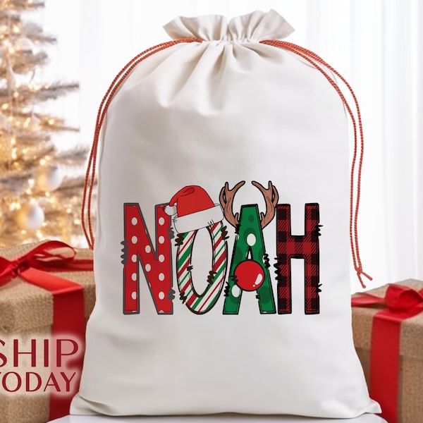 Personalized Christmas Bags With Name For Baby, Christmas Baby Shower Bag, Custom Baby initial ,1st Christmas Gift, Xmas Bag