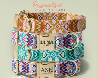 Personalized Bohemian Dog Collar, Mexican Dog Collar, Gift for Dogs, Aztec Pet Collar, Customized Pet Accessories, (P23)