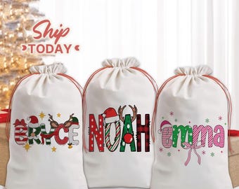 Personalized Christmas Bags With Name For Baby, Christmas Baby Shower Bag, Custom Baby initial ,1st Christmas Gift, Xmas Bag