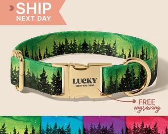 Mountain Night Dog Collar, Personalized Engraved Dog Name, Adjustable Dog Collar, For Small to Large Dogs, Quality Dog Collar, (P19)