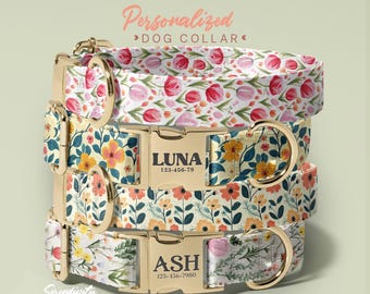 Floral Dog Collar With Engraved Name, Dog Accessories For Easter, Easter Egg Dog Collar, Festive Gift For Dog, (P62)