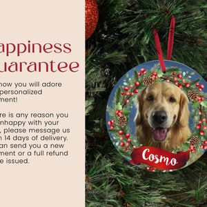 a christmas ornament with a picture of a dog on it