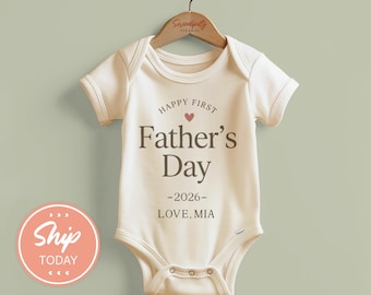 Personalized First Fathers Day Baby Onesies® Brand | Custom Dad Gift From Baby | New Daddy Bodysuit With Name and Year (KA-DAD29)