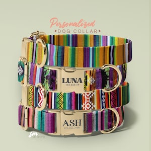 Bohemian Dog Collar, Tribal Dog Dollar Gift, Colorful Leather Dog Collar, Customized Pet Accessories, Adjustable Size, (P22)