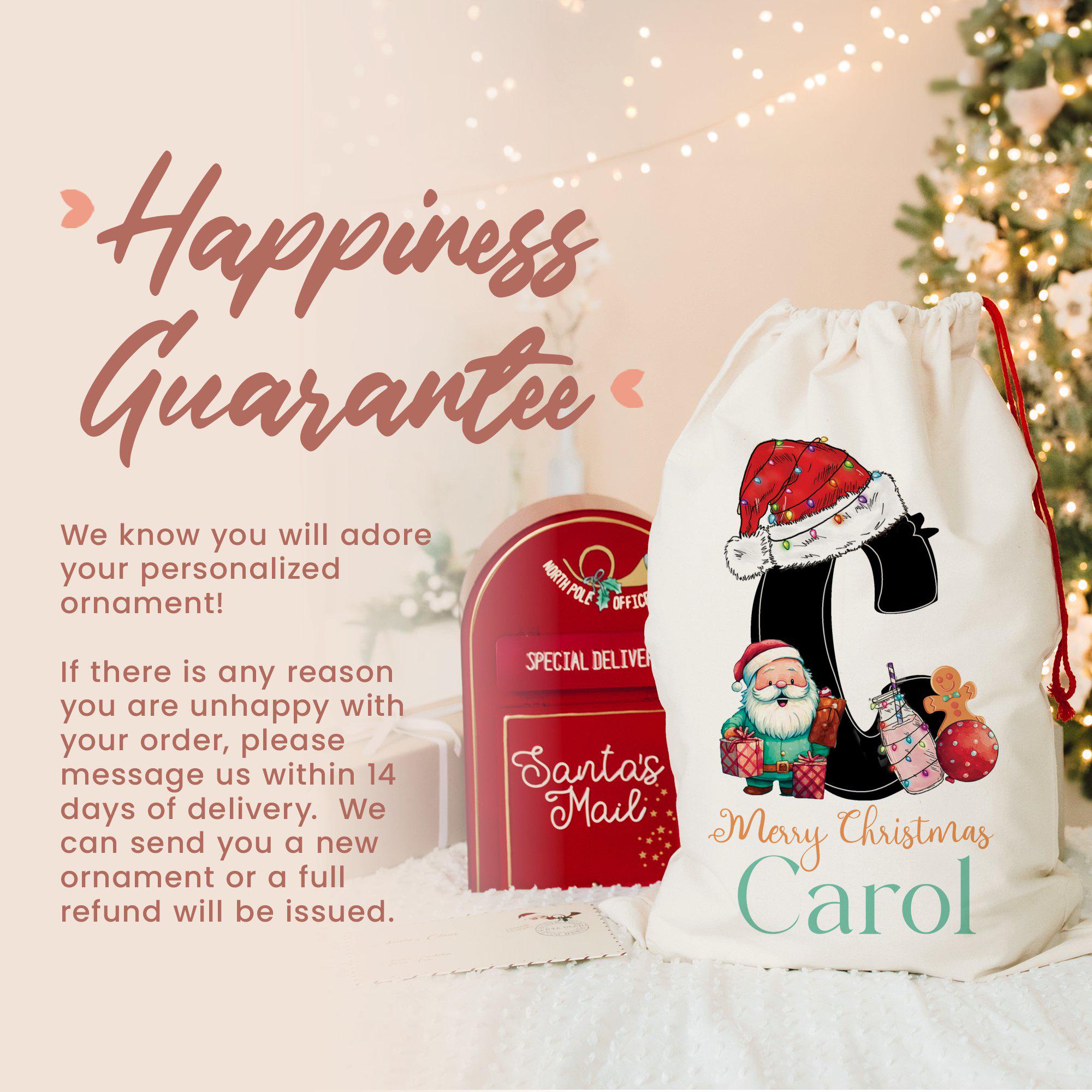 Personalized Name and Initial Christmas Gift Bag, Custom Santa Claus Design Gift Bags, Holiday Present Bag, Festive Gift Wrap, (S-38)