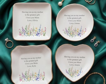 Mom Birthday Gift Ring Dish | Custom Floral Ceramic Jewelry Dish | Mother's Day Gift (FJ-26)