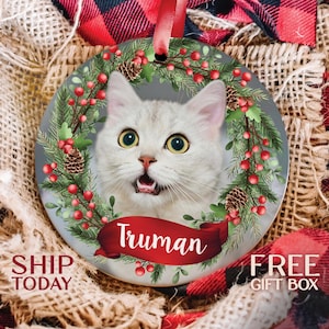 Personalized Cat Photo Ornament, Ideal for Christmas Tree Decor, Perfect Gift for Cat Owners, Memorable Gift for Cat Lovers image 1