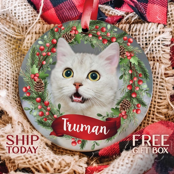 Personalized Cat Photo Ornament, Ideal for Christmas Tree Decor, Perfect Gift for Cat Owners, Memorable Gift for Cat Lovers