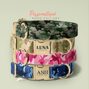 Personalized Army Camouflage Dog Collar, Embroidered Dog Collar, Tactical Dog Collar, Free Engraving and Personalization, (P107)