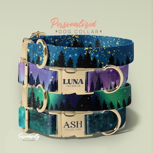 Starry Night Personalized Dog Collar And Leash Set - Engraved Name On Dog Collar - Customised Dog Collar - Dog Accessories (P78)