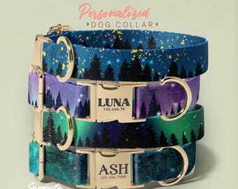 Starry Night Personalized Dog Collar And Leash Set - Engraved Name On Dog Collar - Customised Dog Collar - Dog Accessories (P78)