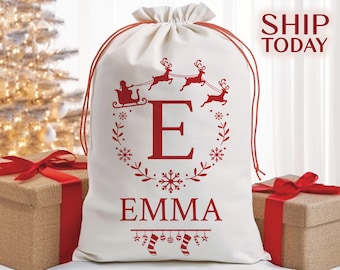 Christmas Holiday Gift Bag, Personalized Plaid Gift Bag, Red Plaid Santa Hat Gift Bag, Custom Christmas Gift Packaging, (S-3)