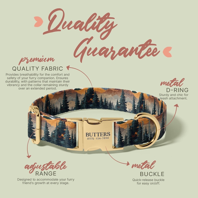 Collar para perro con diseño de bosque, grabado, personalizado con nombre, regalo para amantes de los perros, único (P109) imagen 5