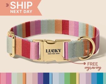 Personalized Striped Dog Collar, Soft & Adjustable, Collars for Small Medium Large Dogs, Colorful Pet Collar, Dog Collar With Name, (P12)