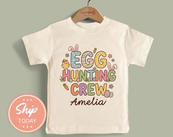 Personalized Egg Hunting Crew Toddler Shirt, Easter Outfit For Kids, Custom Name Bunny Egg Hunt Shirt, Spring Family Matching Gift(KA-EAS33)