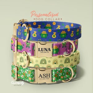 Personalized Dog Collar, St. Patrick's Day Theme, Valentine's Day Gift, Lucky Design, Custom Engraving, Pet Accessories, Dog Lover (P182)
