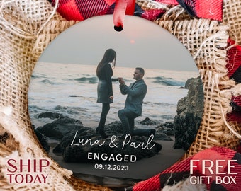 Personalized Engagement Celebration Ornament, Perfect for Newly Engaged Couples, Memorable Holiday Gift