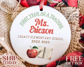 First Year As Teacher Ornament, Custom Christmas Ornament, Appreciation Gift From Pupil, New Teacher Xmas Gift