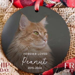 Custom Forever Loved Cat Ornament, Cat Remembrance Gift, Pet Memorial Christmas Decoration, Cat Photo Keepsake
