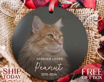 Custom Forever Loved Cat Ornament, Cat Remembrance Gift, Pet Memorial Christmas Decoration, Cat Photo Keepsake