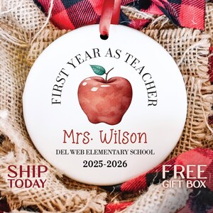 Custom First Year As Teacher Ornament, Personalized Christmas Ornament, School Ornament, New Teacher Xmas Gift, Gift From Pupil image 1