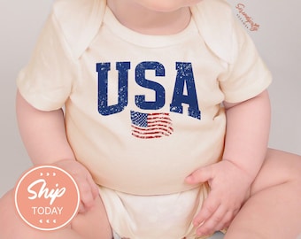 USA Baby Onesie®, 4th Of July Baby Bodysuit, American Flag Clothing, Summer Outfit For Baby, Independence Day Clothes, (KA-JUL7)