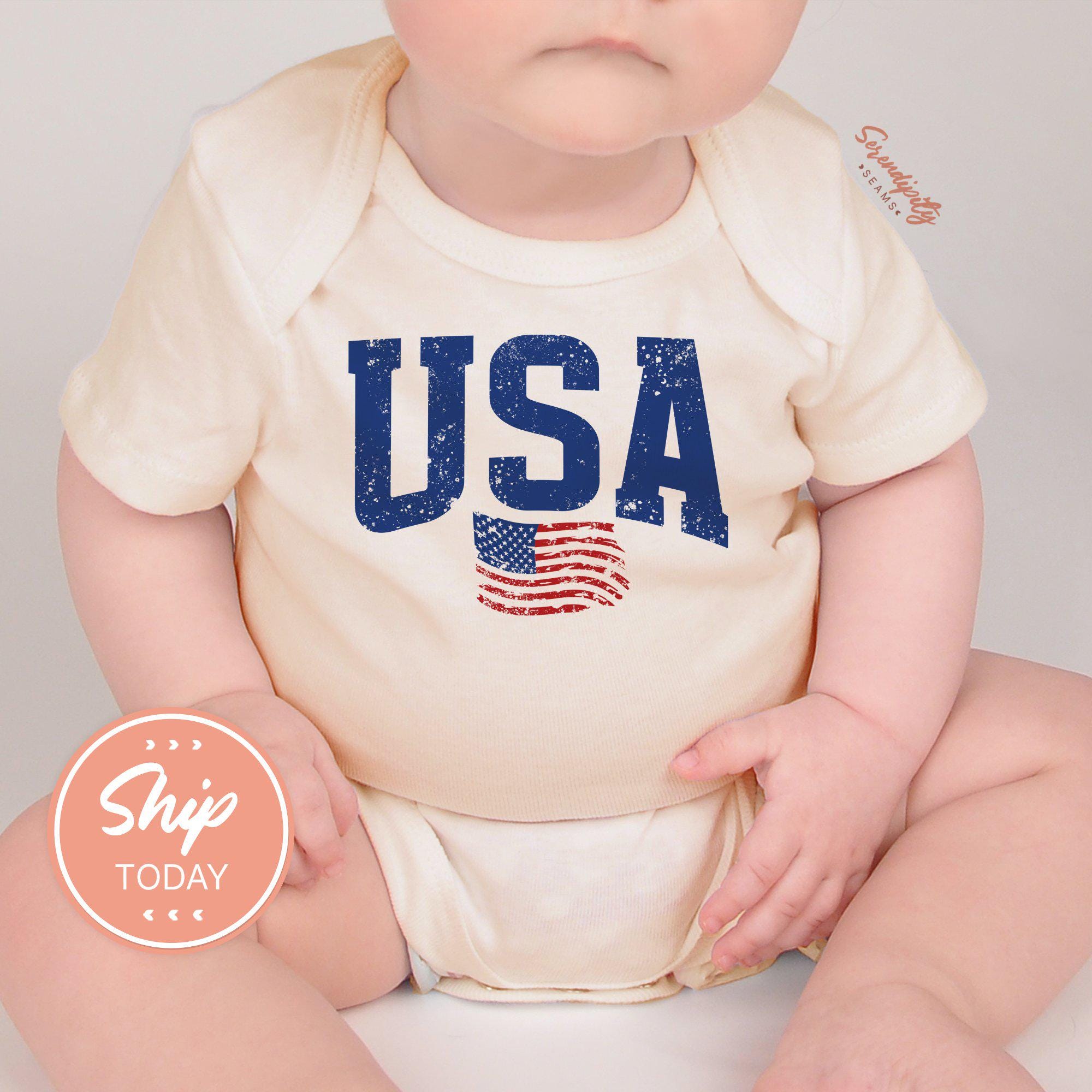 USA Baby Onesie®, 4th Of July Baby Bodysuit, American Flag Clothing, Summer Outfit For Baby, Independence Day Clothes, (KA-JUL7)
