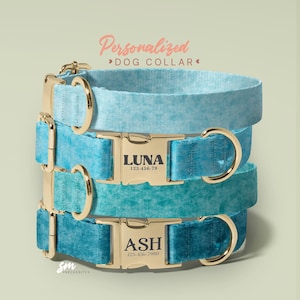 Personalized Dog Collar Leash Set, Blue Pet Collar, Engraved Pet Name, Adjustable Size, Wedding Dog Collar, (P1)