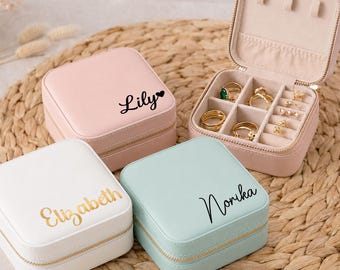 Personalized Bridal Shower Gift | Leather Travel Jewelry Box | Custom Name Jewelry Case Gift for Her(J-8)