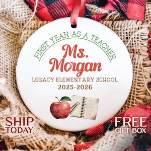 Christmas Ornaments - First Year Teacher Christmas Ornament, Personalized Keepsake for New Educators, Perfect Teacher's Gift