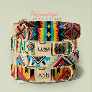 Boho Dog Collar Leash Set - Colorful Leather Dog Collar - Tribal Dog Dollar Gift - Customized Pet Accessories (P104)