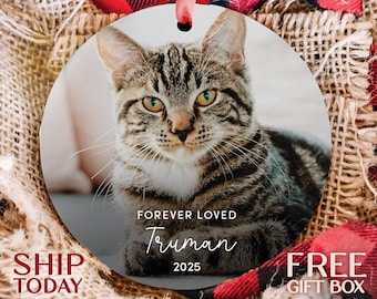 Custom Forever Loved Cat Ornament, Cat Remembrance Gift, Pet Memorial Christmas Decoration, Cat Photo Keepsake