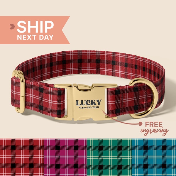 Stripe Or Plaid Martingale Dog Collar, Engraved Name on Dog Collar, Gift for Dogs, Collar for Small to Large Dogs, (P8)