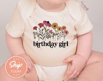 Floral Birthday Girl Onesie®, Turning 1 Baby Bodysuit, 1st Birthday Present For Newborn Girl, First Birthday Outfit, (KA-BIR25)