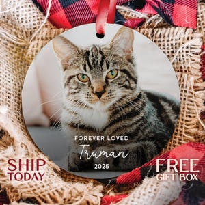 Custom Forever Loved Cat Ornament, Cat Remembrance Gift, Pet Memorial Christmas Decoration, Cat Photo Keepsake (OP-4 Forever)
