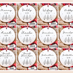 a collage of twelve personalized christmas ornaments