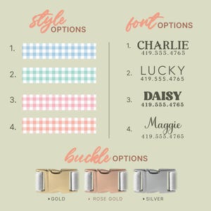 Checkered Square Dog Collar, Personalized Gift for Dog Lovers, Engraved Dog Collar, Adjustable Fabric Dog Collar, (P106) image 2
