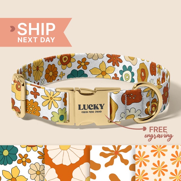 Les Fleurs Rosa Dog Collar, Floral Print Fabric Dog Collar,  Cotton + Steel Rifle Paper Company, Rose Gold Metal Hardware, (P35)