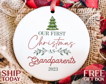 First Christmas As Grandma And Grandpa Ornament, Personalized Grandparents Ornament, Family Keepsake, Holiday Gift